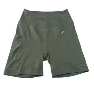 Gymshark High-Waisted Pocket Bike Shorts Olive Spandex Shorts. Size Medium